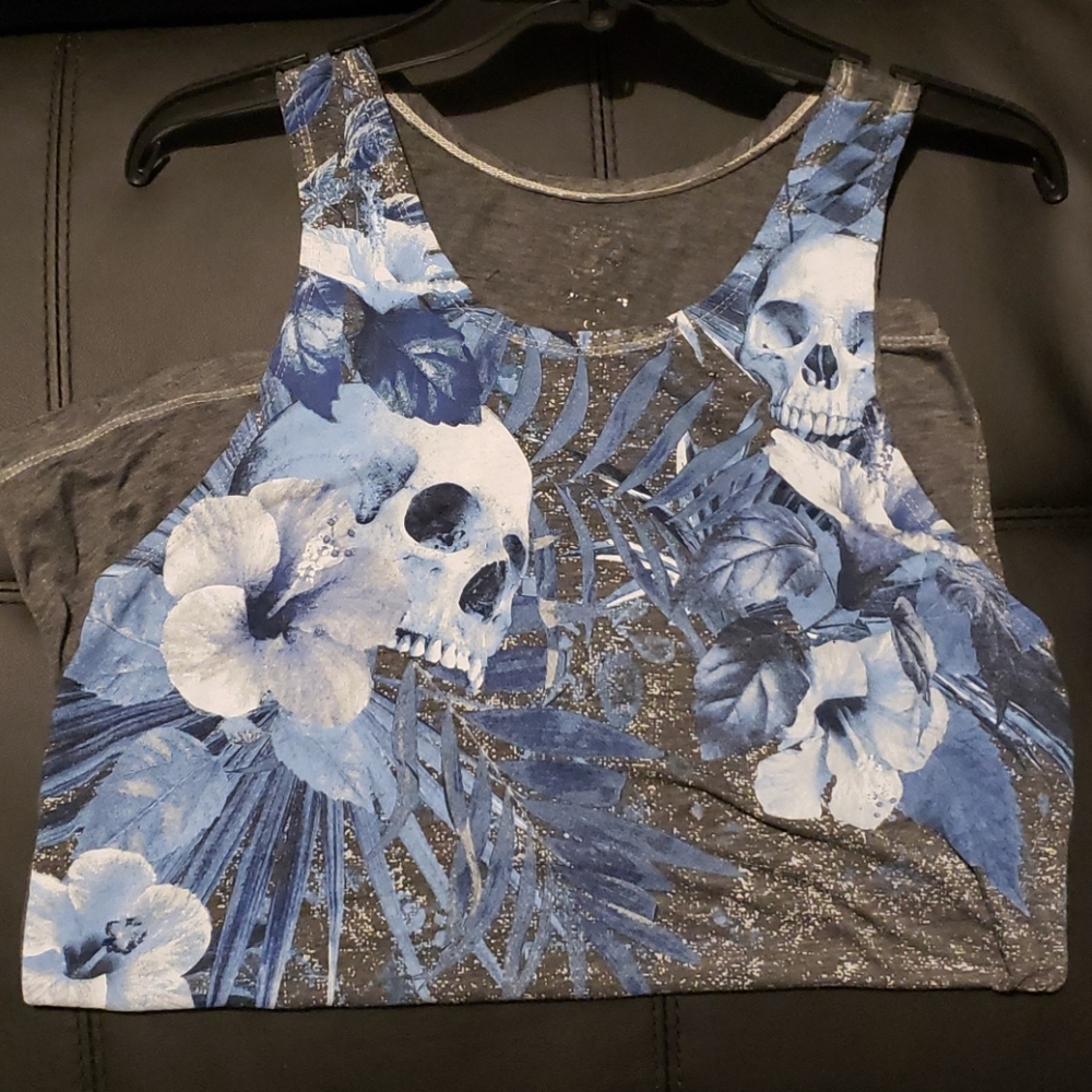 Mens tropical skull tank top